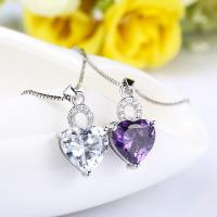 Crystal Jewelry Pendants, 925 Sterling Silver, with Crystal, Heart, micro pave cubic zirconia Approx 3-5mm 