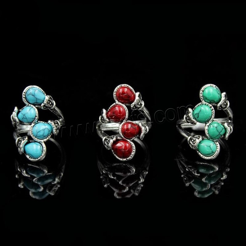 Turquoise Finger Ring, Zinc Alloy, with Synthetic Turquoise, antique silver color plated, different size for choice, more colors for choice, lead & cadmium free, 17-19mm, Sold By PC