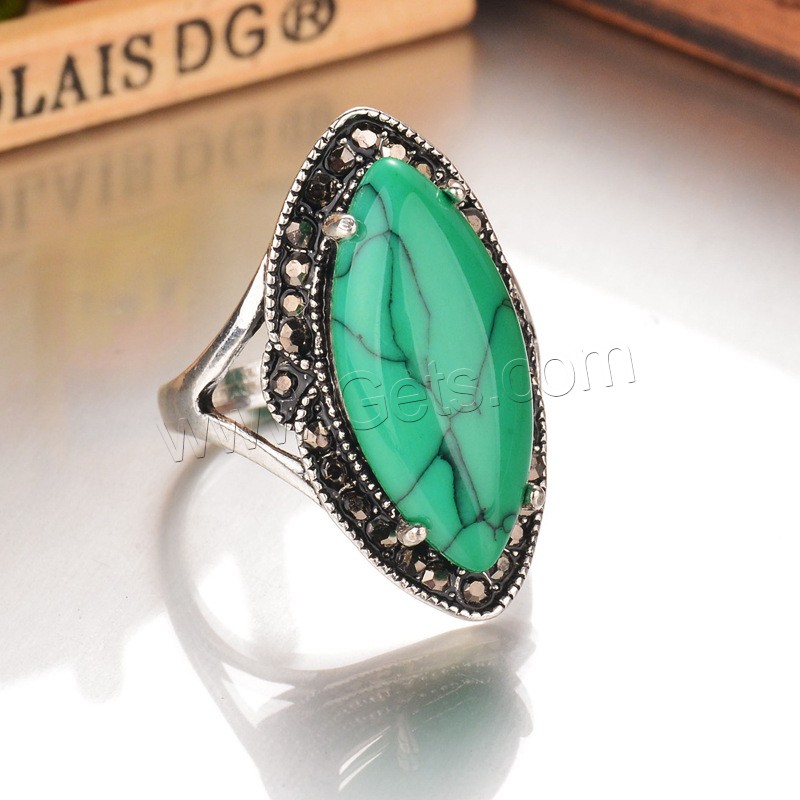 Turquoise Finger Ring, Zinc Alloy, with Synthetic Turquoise, Horse Eye, antique silver color plated, different size for choice & with rhinestone, more colors for choice, lead & cadmium free, 27mm, Sold By PC