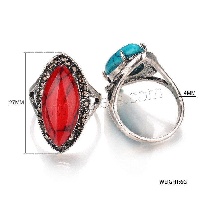 Turquoise Finger Ring, Zinc Alloy, with Synthetic Turquoise, Horse Eye, antique silver color plated, different size for choice & with rhinestone, more colors for choice, lead & cadmium free, 27mm, Sold By PC