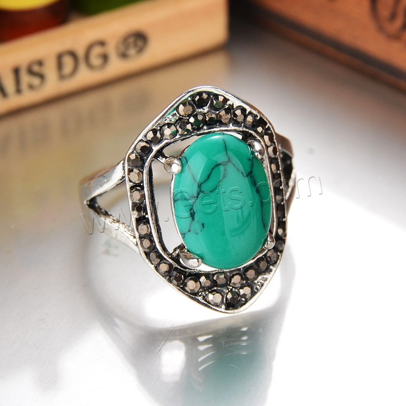 Turquoise Finger Ring, Zinc Alloy, with Synthetic Turquoise, antique silver color plated, different size for choice & with rhinestone, more colors for choice, lead & cadmium free, 16x25mm, Sold By PC