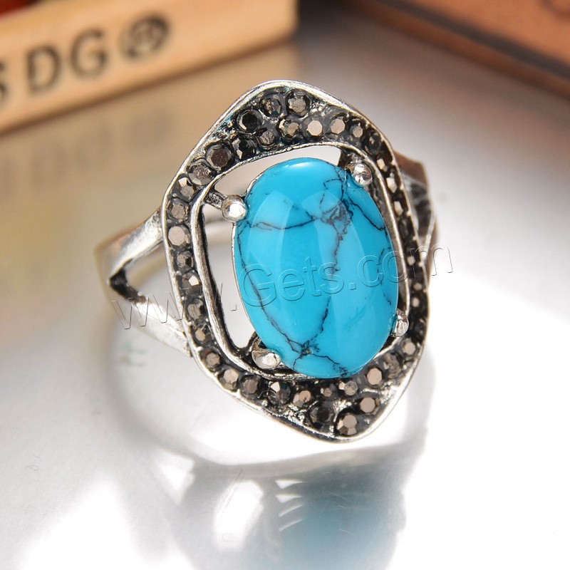Turquoise Finger Ring, Zinc Alloy, with Synthetic Turquoise, antique silver color plated, different size for choice & with rhinestone, more colors for choice, lead & cadmium free, 16x25mm, Sold By PC