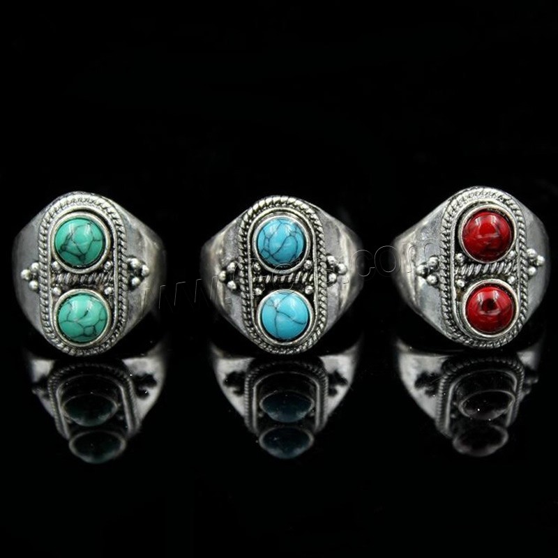 Turquoise Finger Ring, Zinc Alloy, with Synthetic Turquoise, antique silver color plated, different size for choice, more colors for choice, lead & cadmium free, 17-20mm, Sold By PC