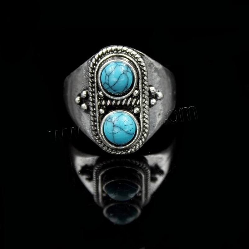 Turquoise Finger Ring, Zinc Alloy, with Synthetic Turquoise, antique silver color plated, different size for choice, more colors for choice, lead & cadmium free, 17-20mm, Sold By PC