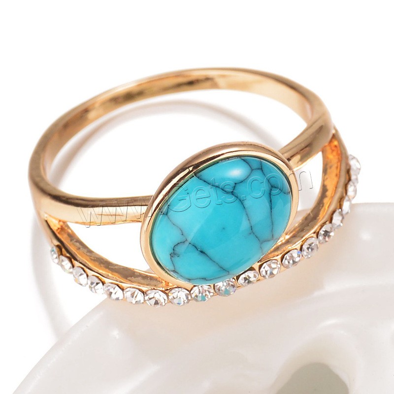 Turquoise Finger Ring, Zinc Alloy, with Synthetic Turquoise, Flat Oval, rose gold color plated, different size for choice & with rhinestone, more colors for choice, lead & cadmium free, 12x9mm, Sold By PC