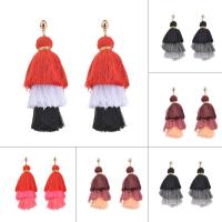 Fashion Tassel Earring, Nylon Cord, stainless steel post pin, gold color plated, for woman 