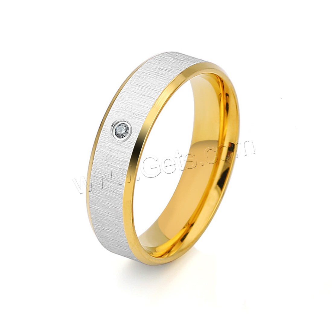 Cubic Zirconia anillo de dedo de acero inoxidable, chapado, diverso tamaño para la opción & cepillado & para hombre & con circonia cúbica, dorado, 6mm, Vendido por UD