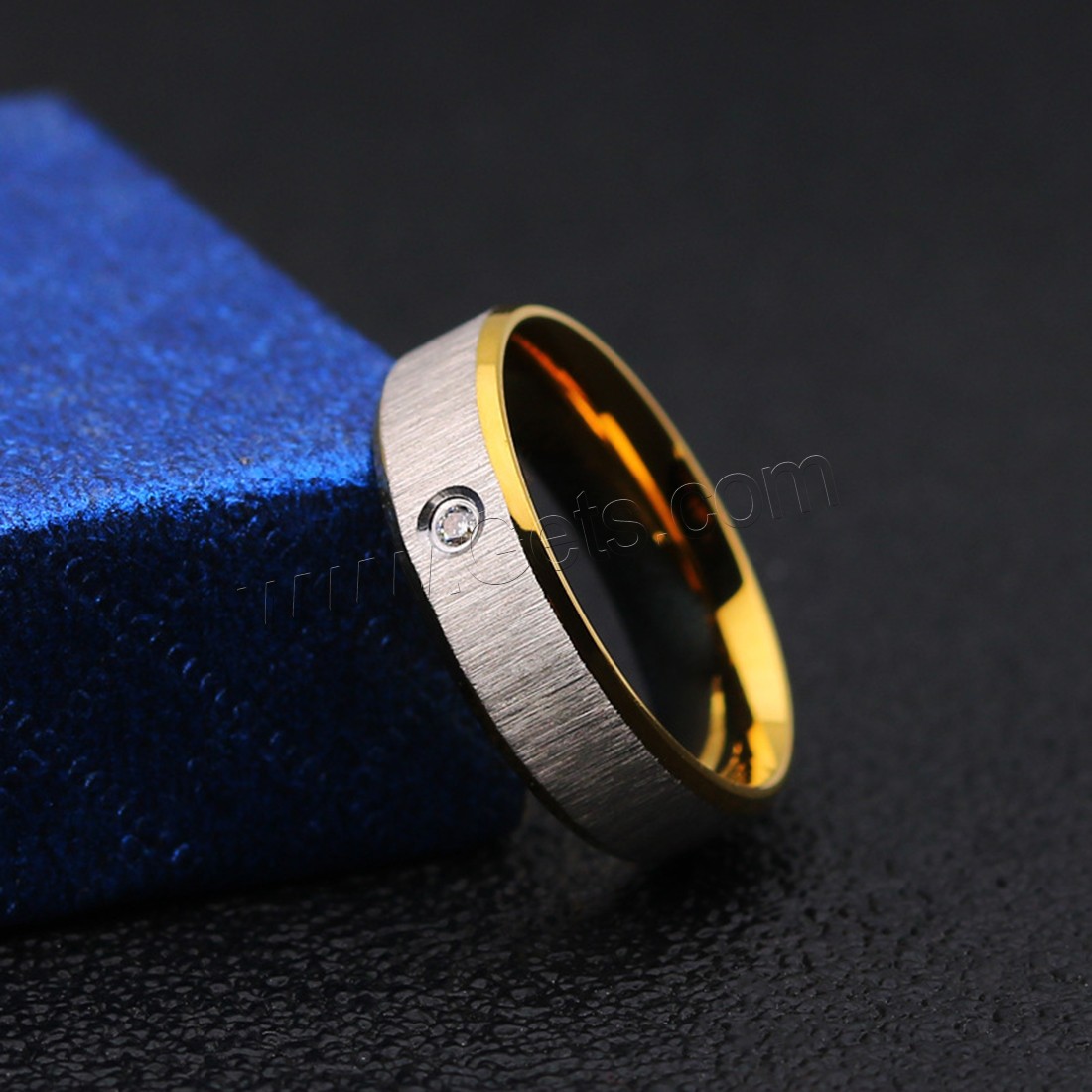 Kuba Zirkonia Edelstahl Ringe, plattiert, verschiedene Größen vorhanden & gebürstet & für den Menschen & mit kubischem Zirkonia, Goldfarbe, 6mm, verkauft von PC