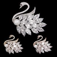 Cubic Zirconia Brooch, Brass, Swan, plated, for woman & with cubic zirconia nickel, lead & cadmium free 