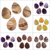 Gemstone ювелирные изделия Кулон, Полудрагоценный камень, с цинковый сплав, Каплевидная форма, различные материалы для выбора, отверстие:Приблизительно 2.5mm, продается PC