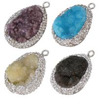 Ice Quartz Agate Pendant, with brass bail & Rhinestone Clay Pave, silver color plated, natural & druzy style 7-14mm Approx 2mm 