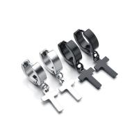 Stainless Steel Huggie Hoop Earring, 316L Stainless Steel, Cross, plated, Unisex 