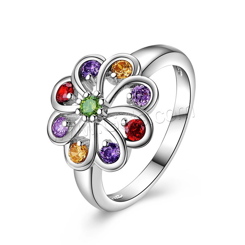 metal anillo, Flor, chapado en platina real, diverso tamaño para la opción & para mujer & con diamantes de imitación, libre de níquel, plomo & cadmio, Vendido por UD