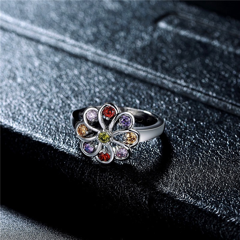 Brass Finger Ring, Flower, platinum plated, different size for choice & for woman & with rhinestone, nickel, lead & cadmium free, Sold By PC