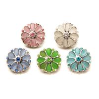 Jewelry Snap Button, Zinc Alloy, with Cats Eye, Flower, platinum color plated, with rhinestone lead & cadmium free, 18mm 