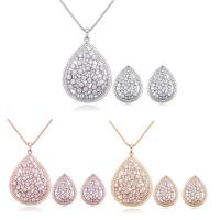 Cubic Zirconia Micro Pave Brass Jewelry Sets, earring & necklace, with 5cm extender chain, Teardrop, plated, box chain & micro pave cubic zirconia & for woman nickel, lead & cadmium free Approx 15.5 Inch 
