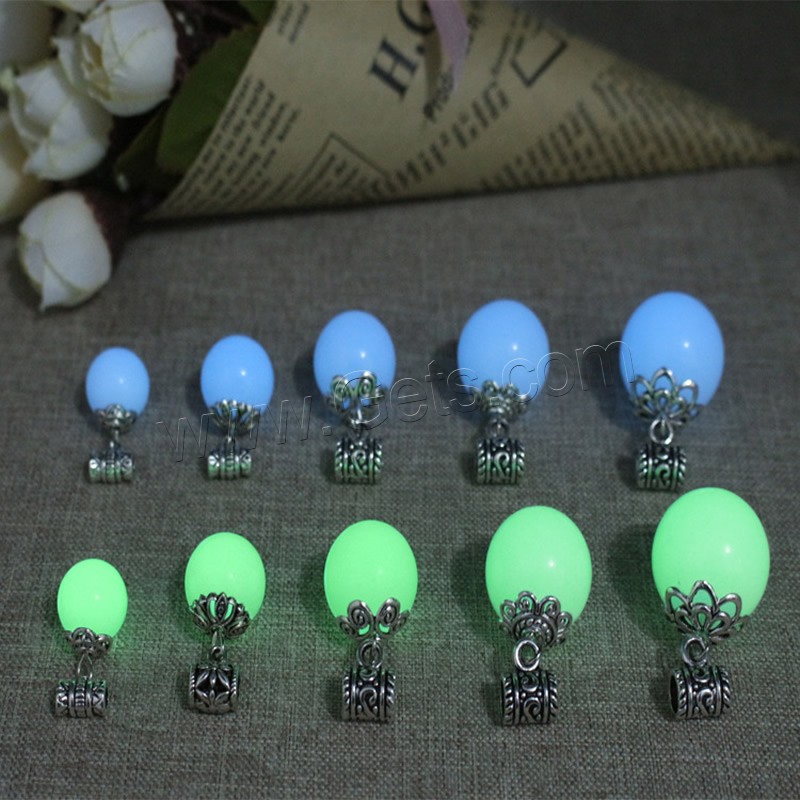 Fluorescent Powder Stone Pendant, with Zinc Alloy, Round, different size for choice & luminated, more colors for choice, Hole:Approx 2mm, Sold By PC