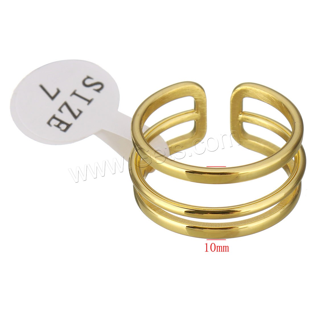 Stainless Steel Cuff Finger Ring, gold color plated, different size for choice & for woman, 10mm, Sold By PC