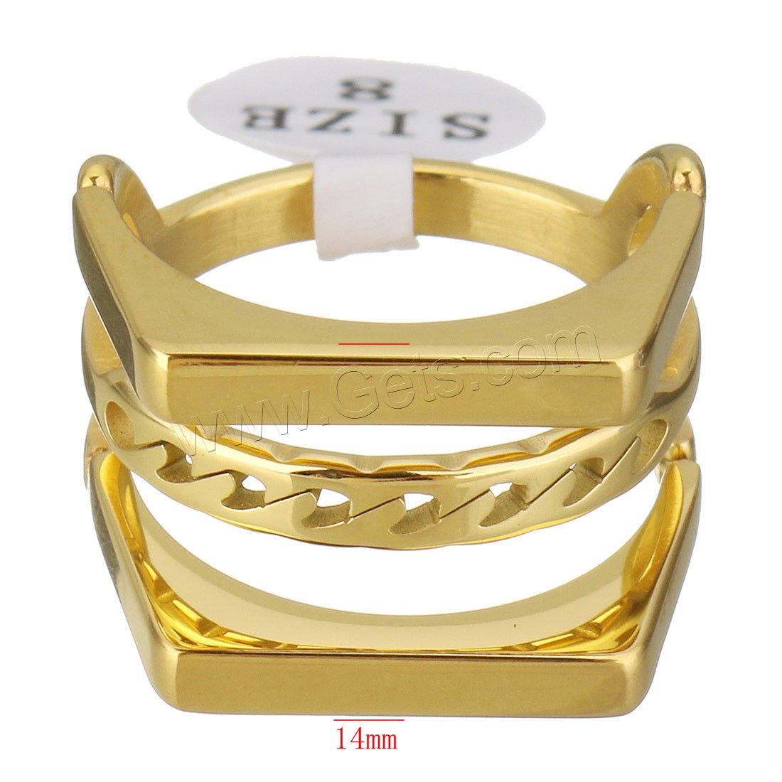 Stainless Steel Finger Ring, gold color plated, different size for choice & for woman, 14mm, Sold By PC