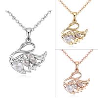 Brass Cubic Zirconia Necklace, with 5cm extender chain, Swan, plated, oval chain & for woman & with cubic zirconia nickel, lead & cadmium free Approx 15.5 Inch 