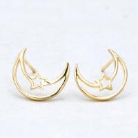 Sterling Silver Stud Earring, argent sterling 925, Lune et Etoile, Placage, pour femme, plus de couleurs à choisir Vendu par paire