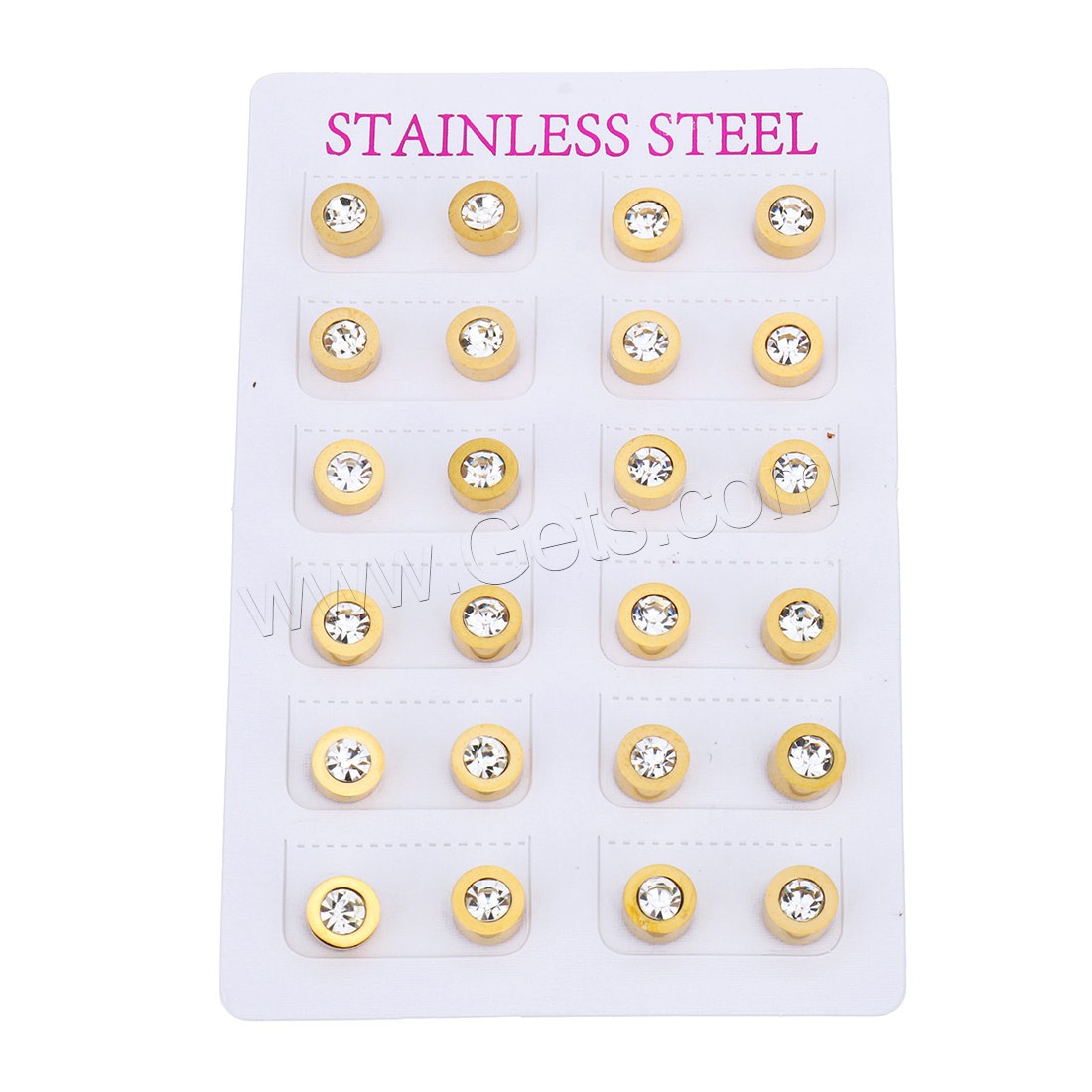 Stainless Steel Rhinestone Stud Earring, plated, different size for choice & for woman & with rhinestone, more colors for choice, 12Pairs/Lot, Sold By Lot