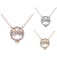 Brass Cubic Zirconia Necklace, with 5cm extender chain, Owl, plated, oval chain & for woman & with cubic zirconia nickel, lead & cadmium free Approx 15.5 Inch 