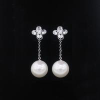 925 Sterling Silver Split Earring, with Shell Pearl, platinum plated, detachable & for woman & with cubic zirconia 