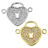 Cubic Zirconia Micro Pave Brass Connector, Heart, plated, micro pave cubic zirconia & 1/1 loop Approx 1.5mm 