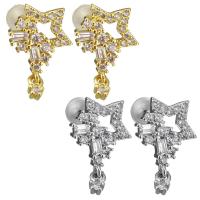 Cubic Zirconia Micro Pave Brass Earring, with rubber earnut, plated, micro pave cubic zirconia & for woman 