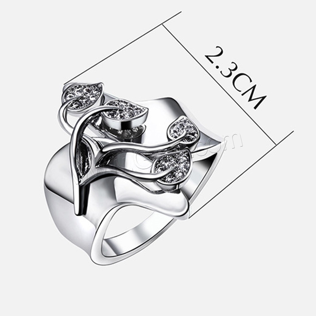 Zircon pavent l'anneau en laiton de doigt, feuille, Placage, normes différentes pour le choix & pavé de micro zircon & pour femme, plus de couleurs à choisir, protéger l'environnement, sans nickel, plomb et cadmium, 23mm, Vendu par PC