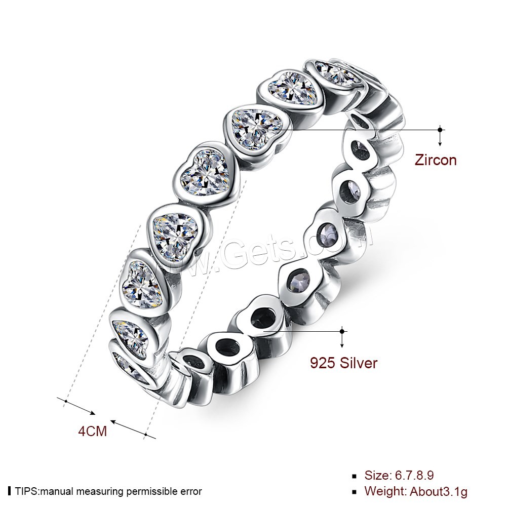 Thailand Sterling Silver, Heart, different size for choice & micro pave cubic zirconia & for woman, 4mm, Sold By PC