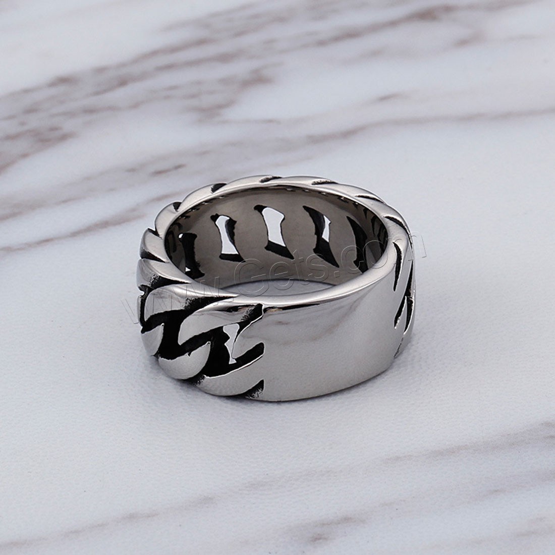 Нержавеющая сталь Человек палец кольцо, титан, полированный, цепь текстуры & разный размер для выбора & Мужский & чернеют, оригинальный цвет, 10mm, продается PC