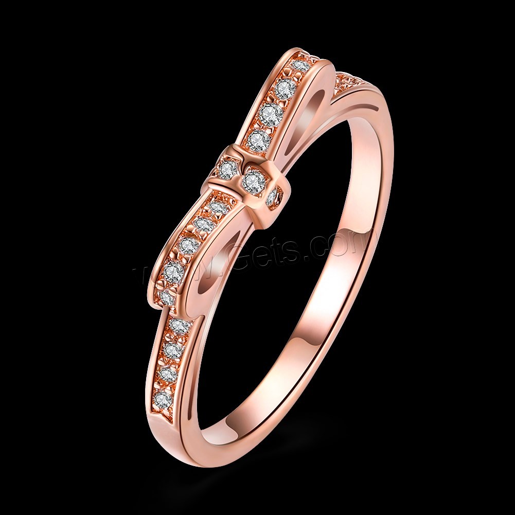 Brass, Bowknot, rose gold color plated, different size for choice & for woman & with cubic zirconia, 15mm, Sold By PC
