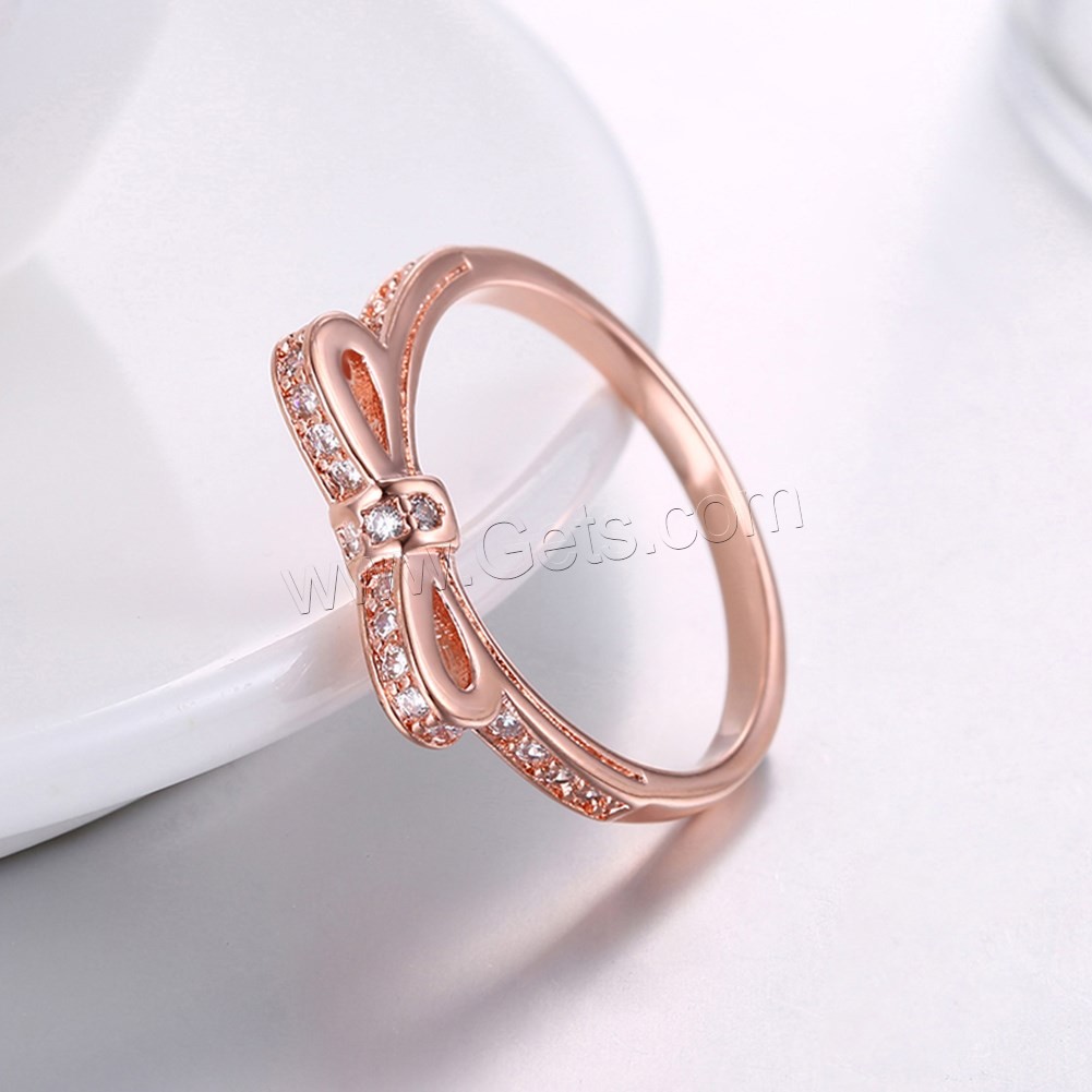 Brass, Bowknot, rose gold color plated, different size for choice & for woman & with cubic zirconia, 15mm, Sold By PC