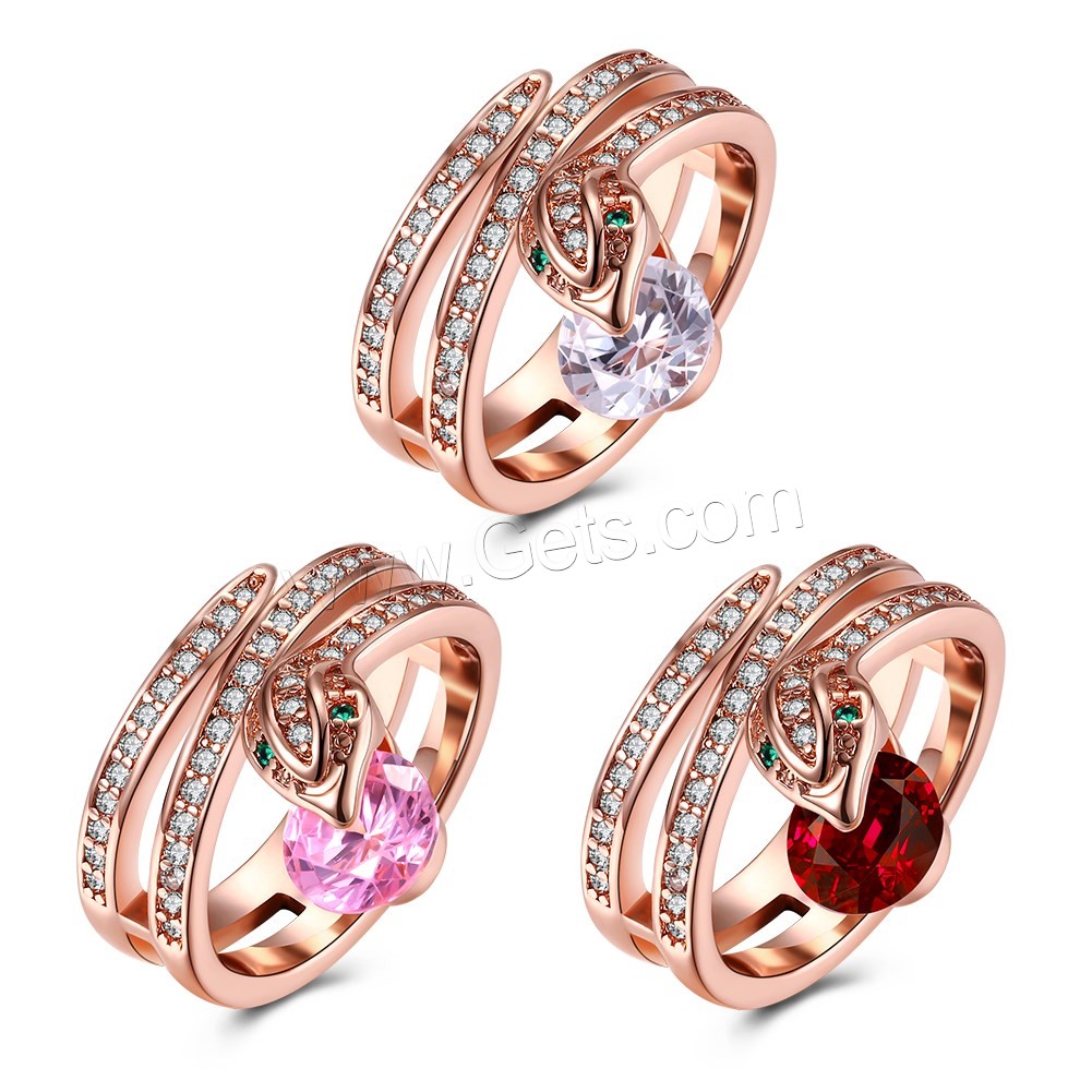 Brass, Snake, rose gold color plated, different size for choice & for woman & with cubic zirconia, more colors for choice, 19mm, Sold By PC