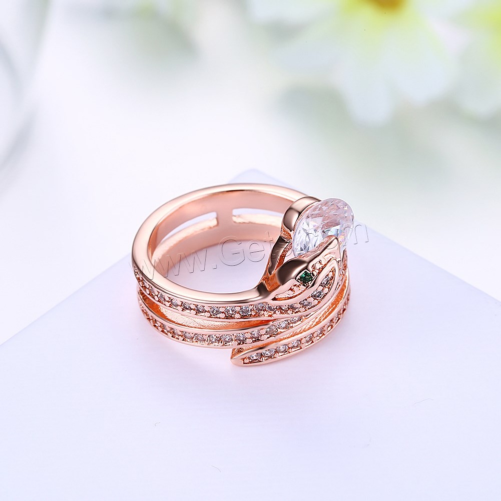 Favourer ® палец кольцо, Латунь, Змея, плакированный цветом розового золота, разный размер для выбора & Женский & с кубическим цирконием, Много цветов для выбора, 19mm, продается PC