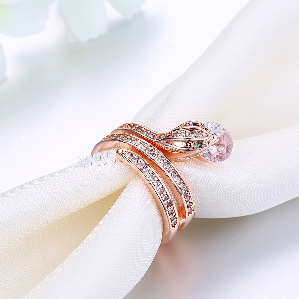 Brass, Snake, rose gold color plated, different size for choice & for woman & with cubic zirconia, more colors for choice, 19mm, Sold By PC