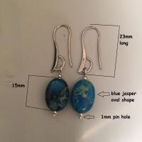 Gemstone Drop Earring, 925 Sterling Silver, with Impression Jasper, Flat Oval, for man, 15mm, 23mm 