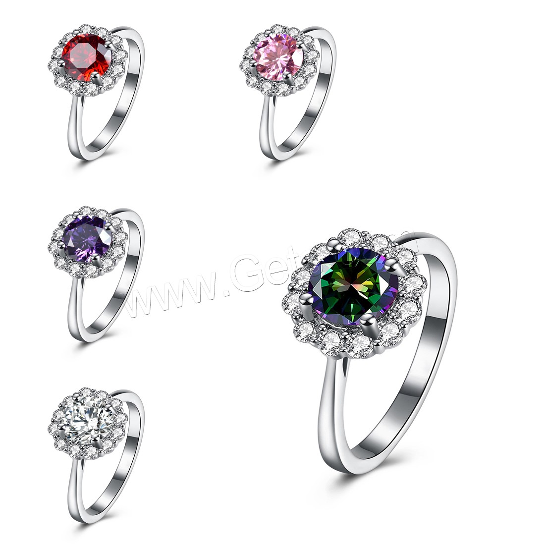 Crystal Zinc Alloy Finger Ring, with Crystal, Flower, platinum color plated, different size for choice & for woman & faceted & with rhinestone, more colors for choice, 7x7mm, Sold By PC