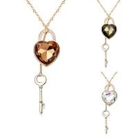 Crystal Sweater Chain Necklace, Brass, with Austrian Crystal, with 5cm extender chain, Lock and Key, real gold plated, rolo chain & for woman & faceted & hollow nickel, lead & cadmium free Approx 31.5 Inch 