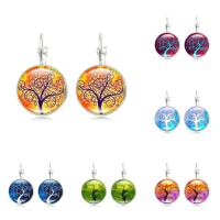 Tree Of Life Earrings, Zinc Alloy, with Glass, iron earring lever back clip, Flat Round, silver color plated, tree of life design & time gem jewelry & for woman & decal, lead & cadmium free 