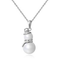 Brass Necklace, with Shell Pearl, platinum plated, oval chain & for woman & with rhinestone 