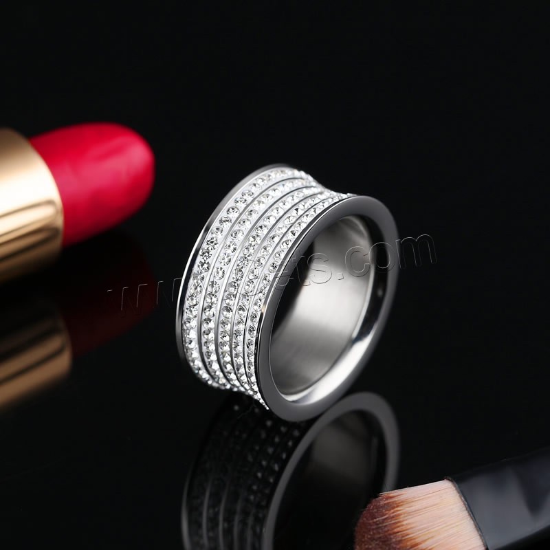 Rhinestone Stainless Steel Finger Ring, with Rhinestone Clay Pave, plated, different size for choice & for woman, more colors for choice, lead & cadmium free, 8mm, Sold By PC