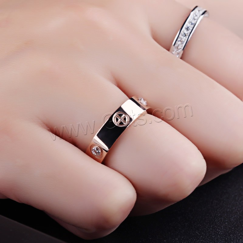 Rhinestone Stainless Steel Finger Ring, rose gold color plated, different size for choice & for woman & with rhinestone, lead & cadmium free, 5mm, Sold By Strand