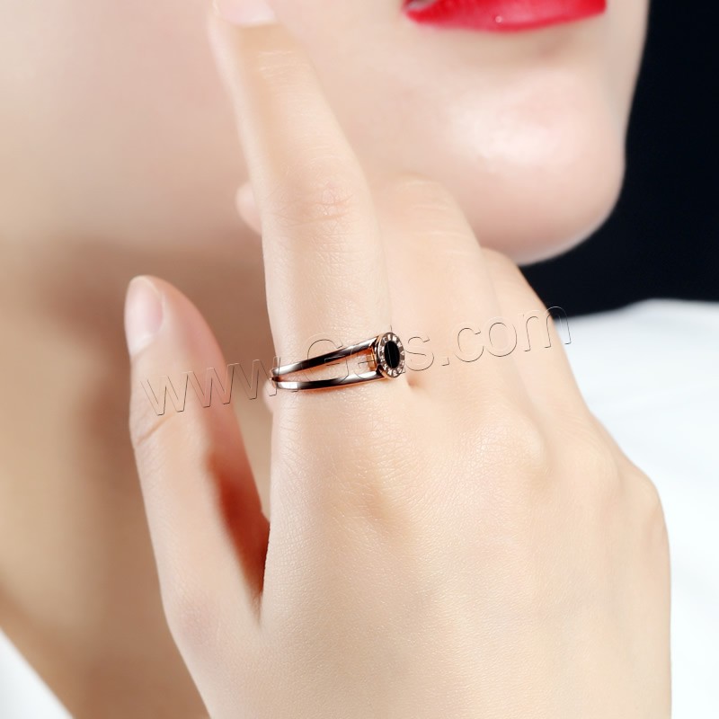 Enamel Stainless Steel Finger Ring, rose gold color plated, for woman, 7mm, 2mm, Sold By PC