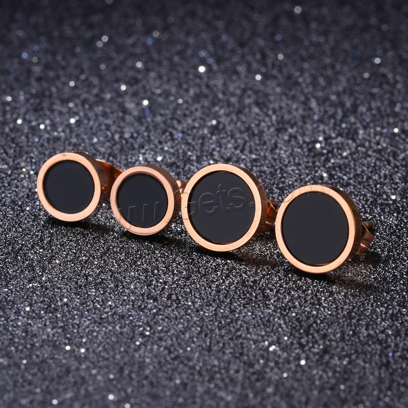 Stainless Steel Stud Earring, with Acrylic, stainless steel post pin, Flat Round, rose gold color plated, different size for choice & for woman, Sold By Pair