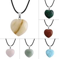 Gemstone Necklaces, with PU Leather, Heart & Unisex Approx 17.5 Inch 