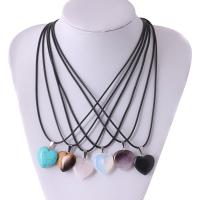 Gemstone Necklaces, Zinc Alloy, with cowhide cord & Gemstone, with 1.7Inch extender chain, Heart & for woman, nickel, lead & cadmium free Approx 17.3 Inch 