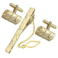 aleación de zinc Conjunto de Manguitos Tie Clip, clip de corbata & gemelo, chapado en color dorado, unisexo & diferentes estilos para la opción & con diamantes de imitación, 6x61x17mm, 21x15mm, 18x16mm, Vendido por Set